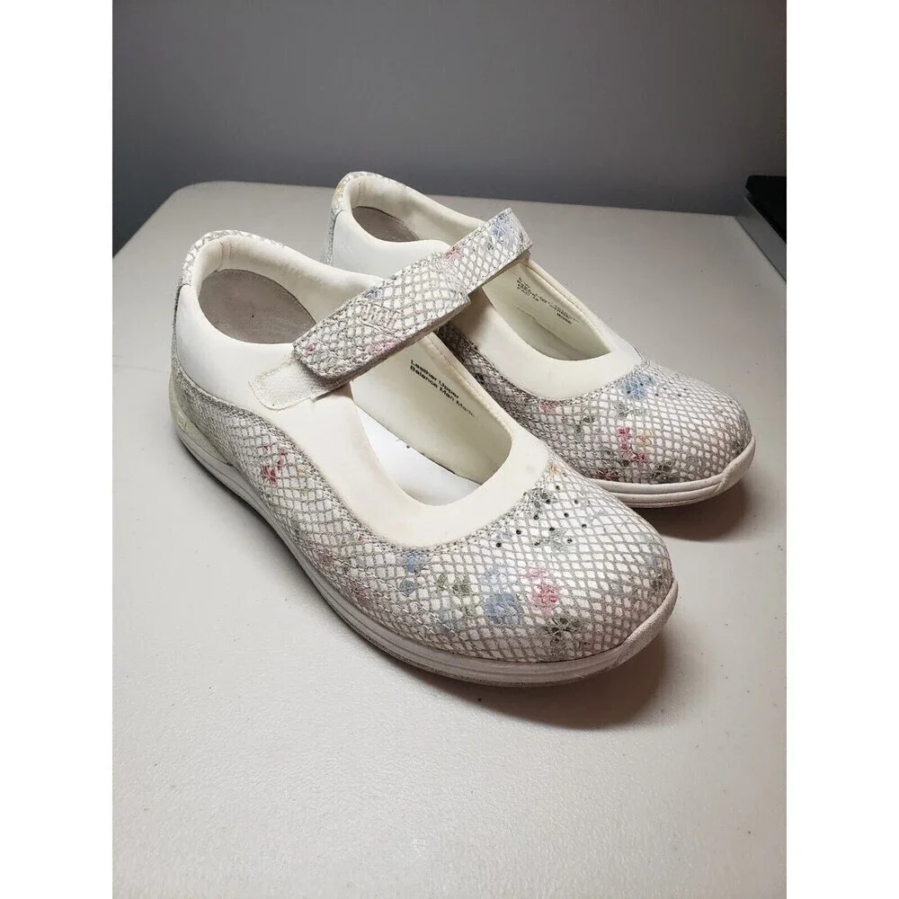 DREW White Floral Rose Diabetic Mary Janes, Women's Size 6W